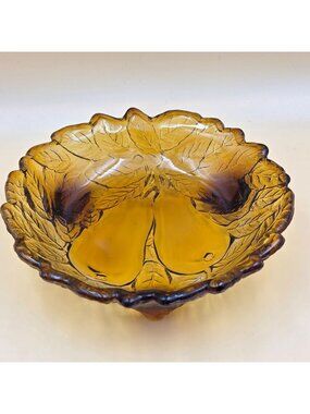 Tiara Sweet Pear Burnt Honey Amber Glass 3 Footed Bowl Indiana Glas